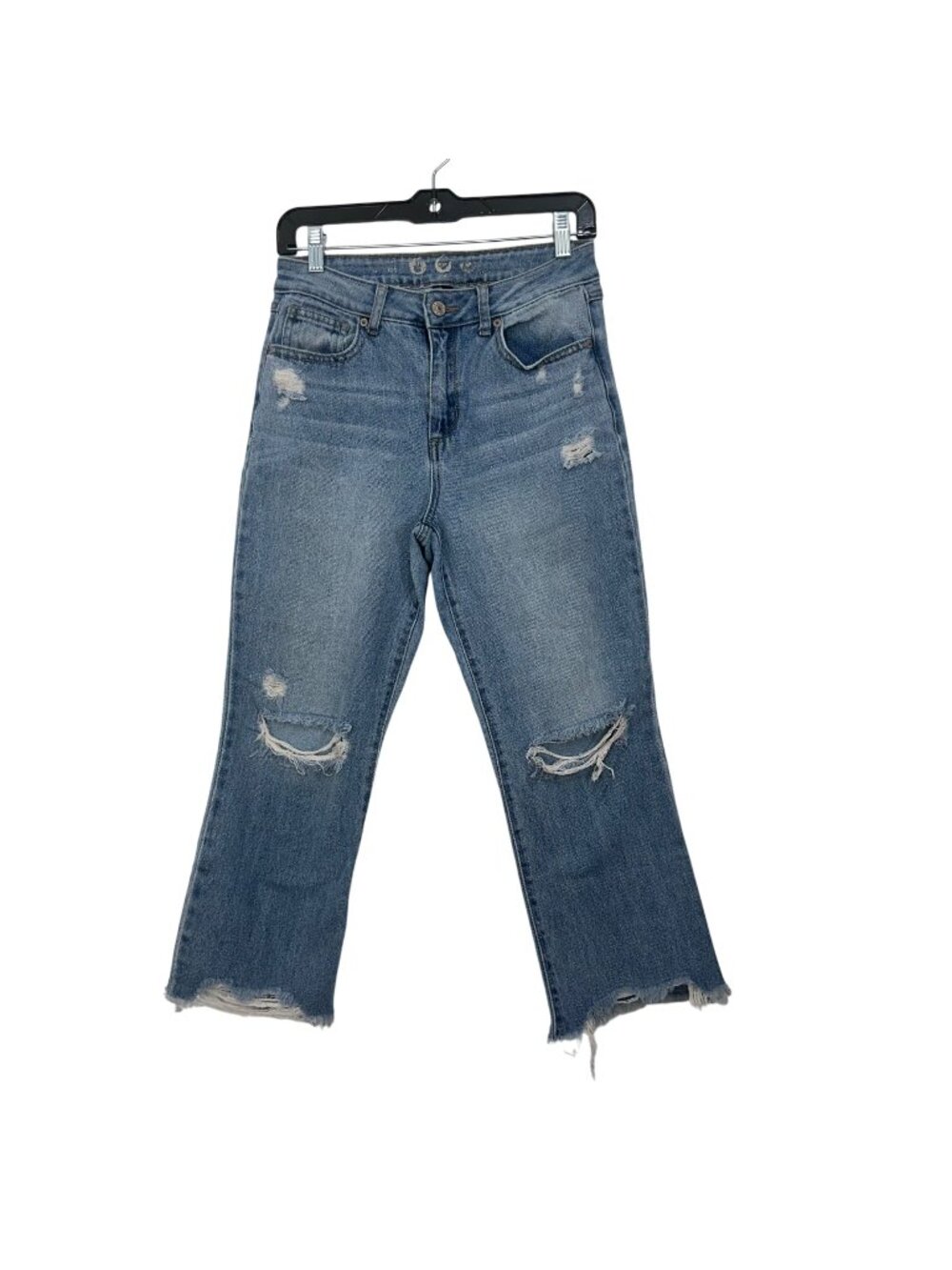 By.Rewash Womens Distressed Flared Leg Cropped Jeans Size 7/28 Medium Wash